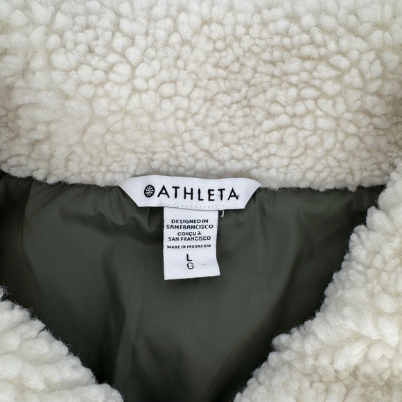 Athleta Fleece Hybrid Jacket‎ Sherpa Lined Olive Green Womens Large - Picture 4 of 5